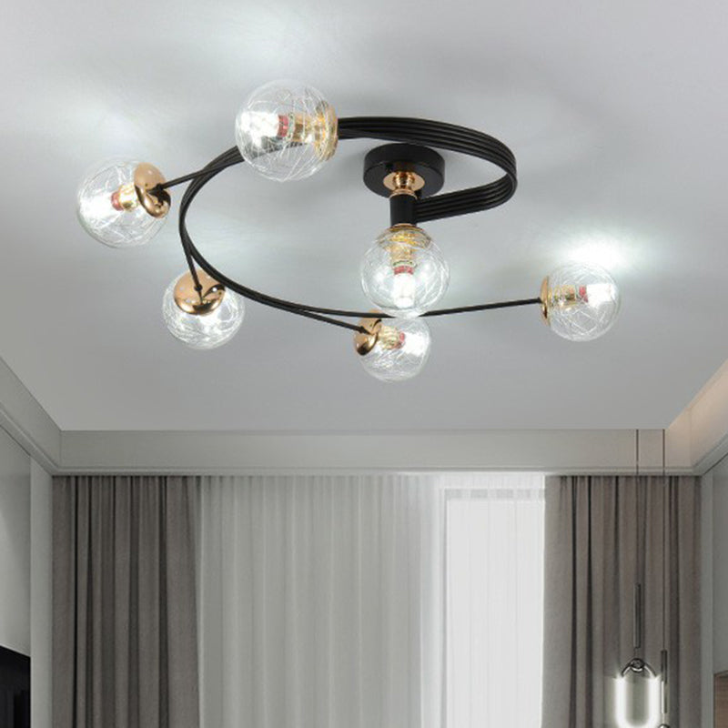 Black Glass Sphere Semi Flush Ceiling Mount Lamp with Elegant Spiral Design