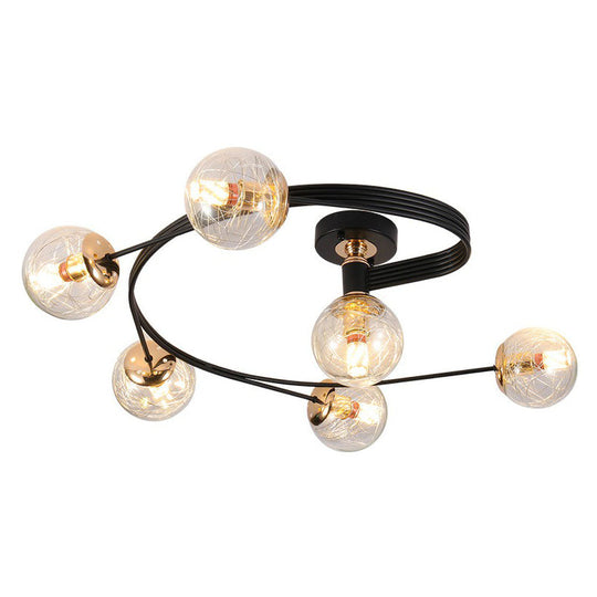 Black Glass Sphere Semi Flush Ceiling Mount Lamp with Elegant Spiral Design