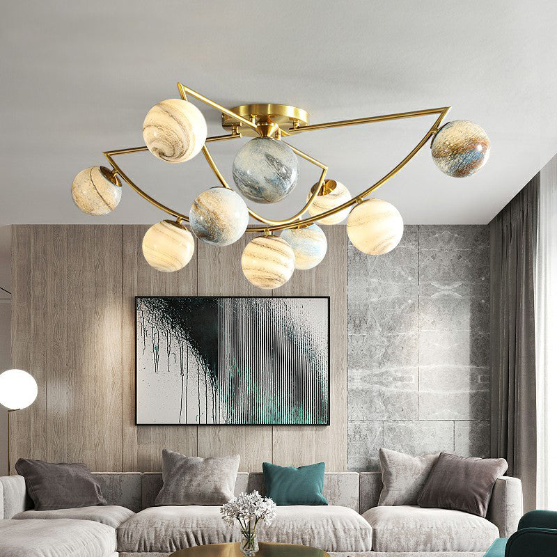 Nordic Ombre Glass Ceiling Lamp with Gold Finish for Bedroom