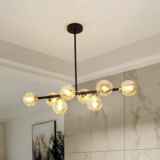 Dimpled Glass Linear Ceiling Light: 8-Bulb Minimalist Pendant For Dining Room & Island