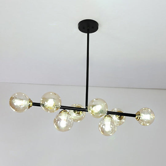 Dimpled Glass Linear Ceiling Light: 8-Bulb Minimalist Pendant For Dining Room & Island Amber