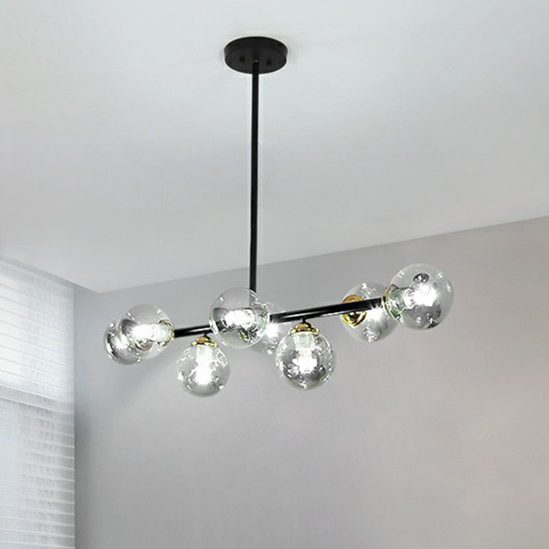 Dimpled Glass Linear Island Pendant Light with 8-Bulbs for Minimalist Dining Room