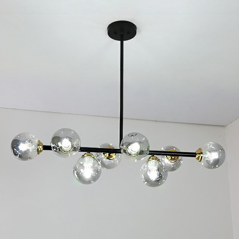 Dimpled Glass Linear Island Pendant Light with 8-Bulbs for Minimalist Dining Room