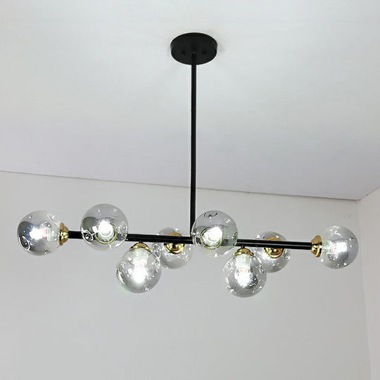 Dimpled Glass Linear Island Pendant Light with 8-Bulbs for Minimalist Dining Room