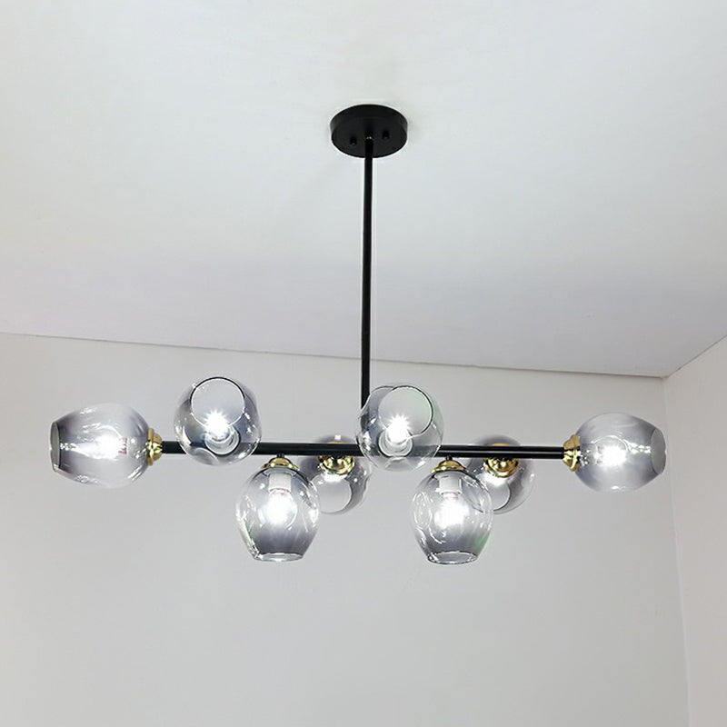 Dimpled Glass Linear Island Pendant Light with 8-Bulbs for Minimalist Dining Room