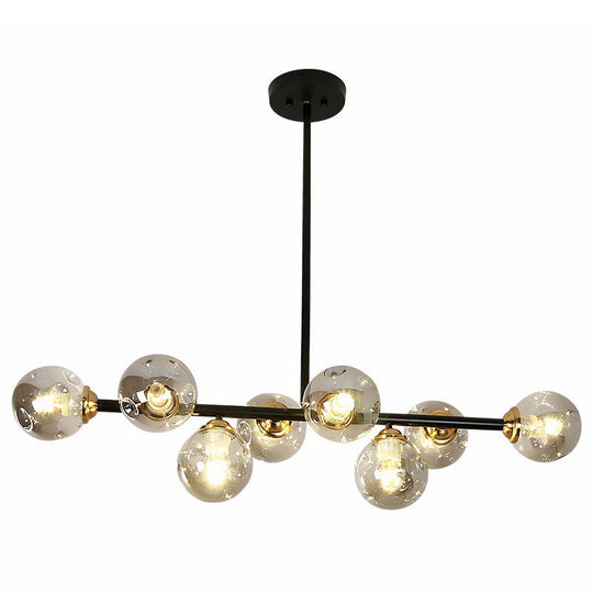 Dimpled Glass Linear Ceiling Light: 8-Bulb Minimalist Pendant For Dining Room & Island