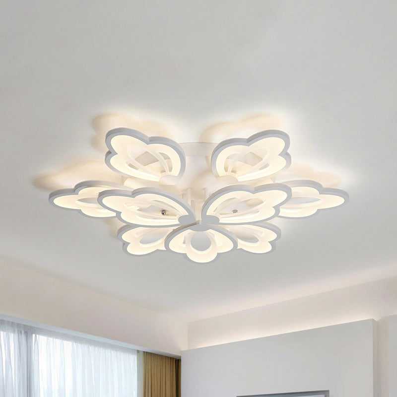 Modern Floral LED Ceiling Light with Acrylic Shade and 3/5/9 Lights in White/Warm/Natural Tone - Ideal for Bedrooms