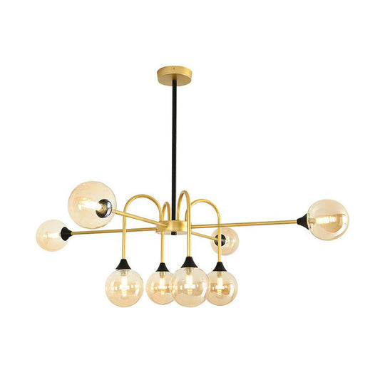 Nordic Gold Finish Glass Suspension Chandelier - Modo 8-Head Style For Dining Room