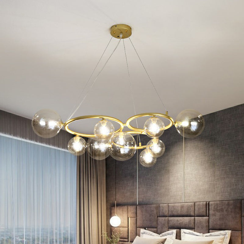 Nordic Style Glass Circles Chandelier: Sleek Suspended Lighting Fixture for Bedrooms