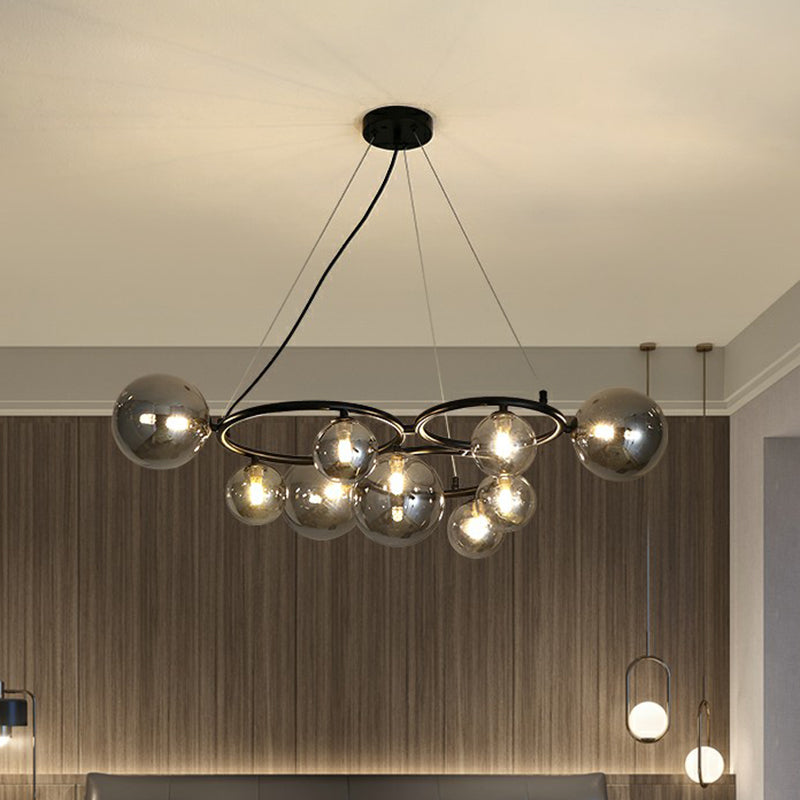 Nordic Style Glass Circles Chandelier: Sleek Suspended Lighting Fixture for Bedrooms