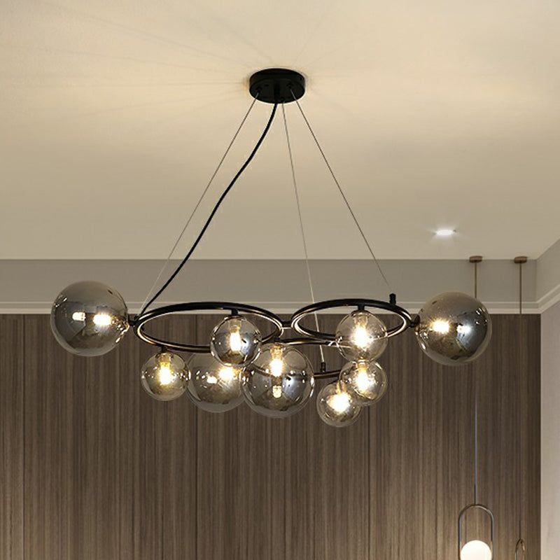 Nordic Style Glass Circles Chandelier: Sleek Suspended Lighting Fixture for Bedrooms