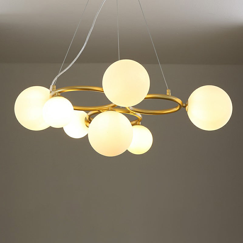 Nordic Style Glass Circles Chandelier: Sleek Suspended Lighting Fixture for Bedrooms