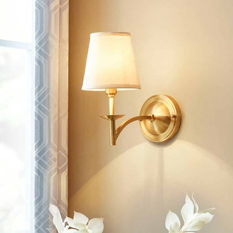 Brass Sconce Lamp: Simplicity 1-Bulb Wall Light With Fabric Shade