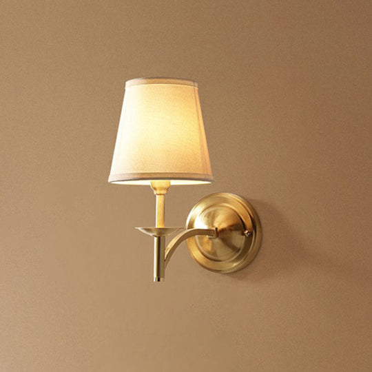 Brass Sconce Lamp: Simplicity 1-Bulb Wall Light With Fabric Shade