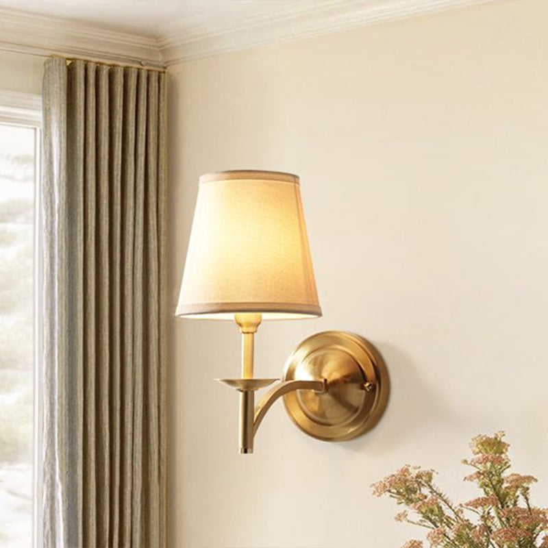 Brass Sconce Lamp: Simplicity 1-Bulb Wall Light With Fabric Shade