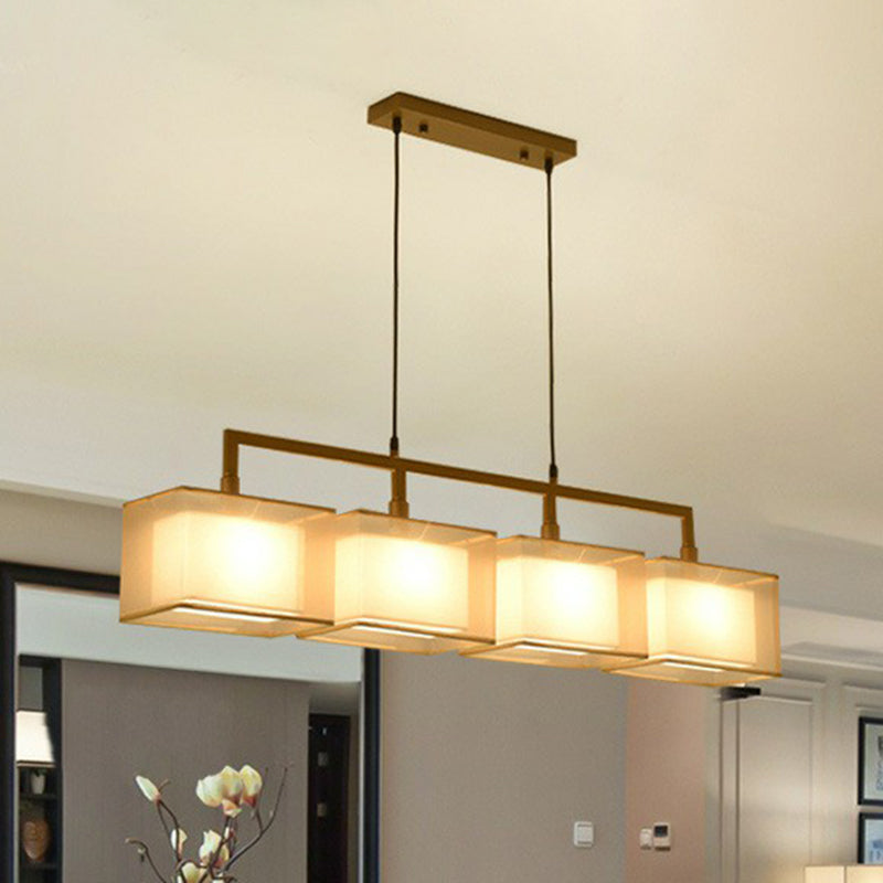 Minimalist Dual-Rectangle Island Light - Fabric Suspension Lighting For Restaurants 4 / Bronze