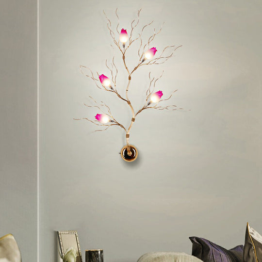 Golden Aluminum Wall Mount Sconce With 5 Artistic Rose Lights For Living Room