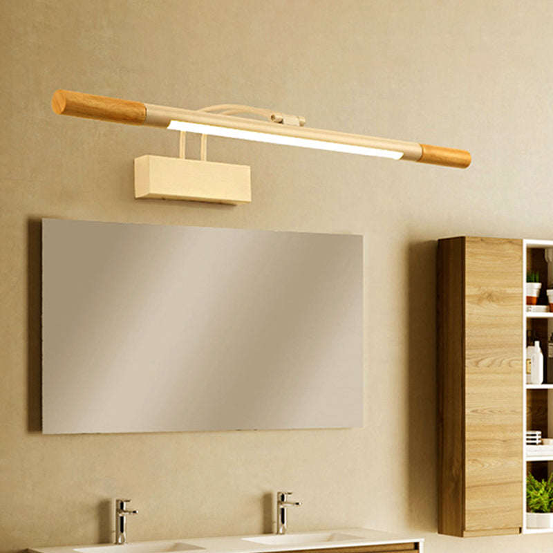 Contemporary Wooden Armed Led Vanity Light: 1-Light Black/White Wall Sconce Lamp For Bathroom