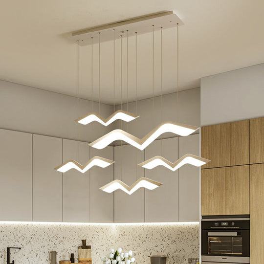 Nordic Led Acrylic Ceiling Pendant Light - White Gull Shaped Cluster Design Ideal For Dining Tables