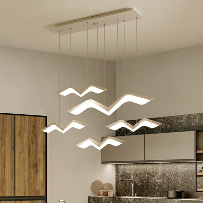 Nordic Led Acrylic Ceiling Pendant Light - White Gull Shaped Cluster Design Ideal For Dining Tables