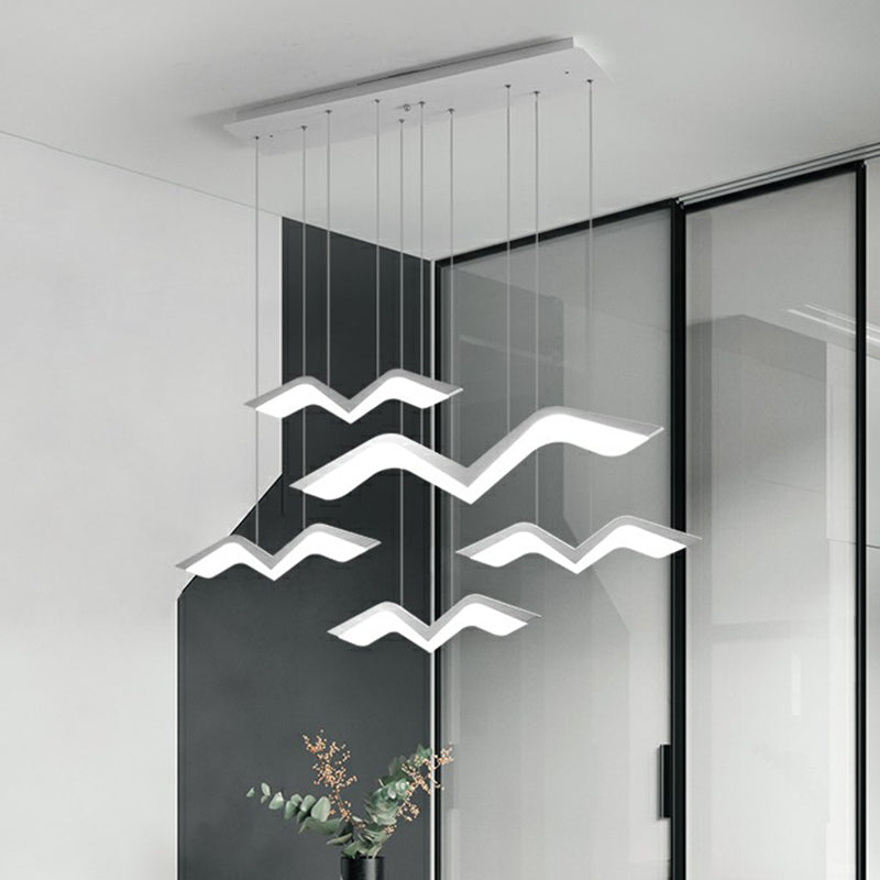 Nordic Led Acrylic Ceiling Pendant Light - White Gull Shaped Cluster Design Ideal For Dining Tables