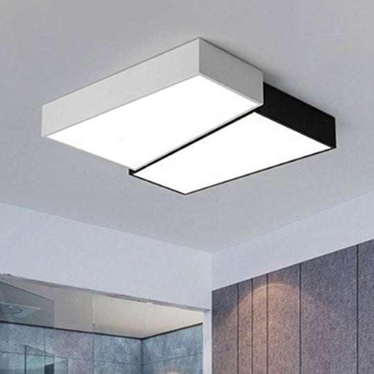 Sleek Square Flush Mount LED Ceiling Light in Black & White, Warm/White