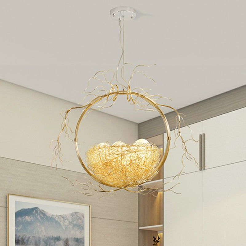 Modern Nest Pendant Light In Beige Aluminum - 3 Heads Chandelier Fixture For Dining Room