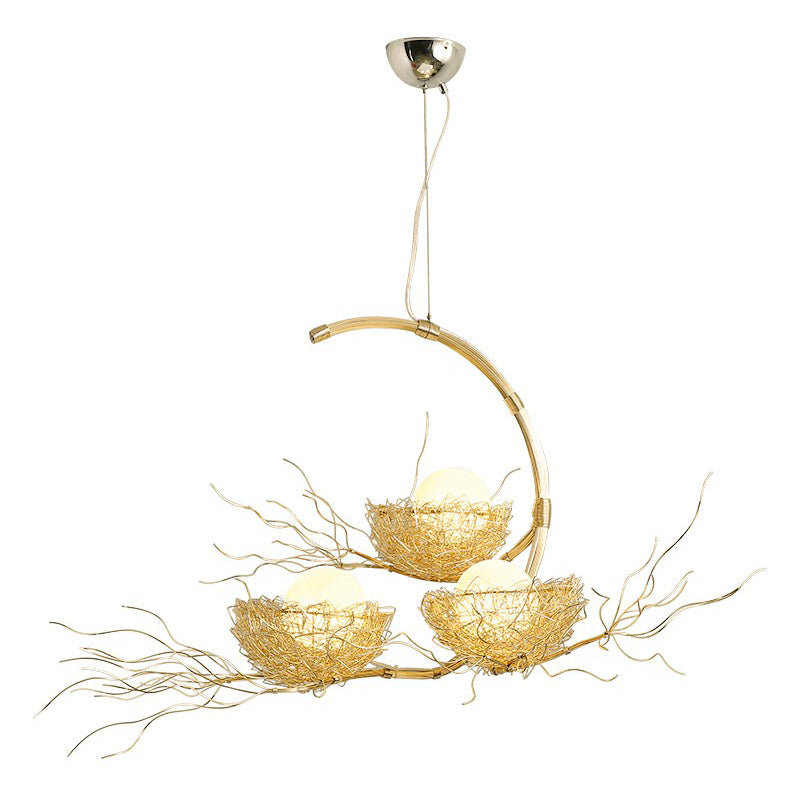 Modern Nest Pendant Light In Beige Aluminum - 3 Heads Chandelier Fixture For Dining Room