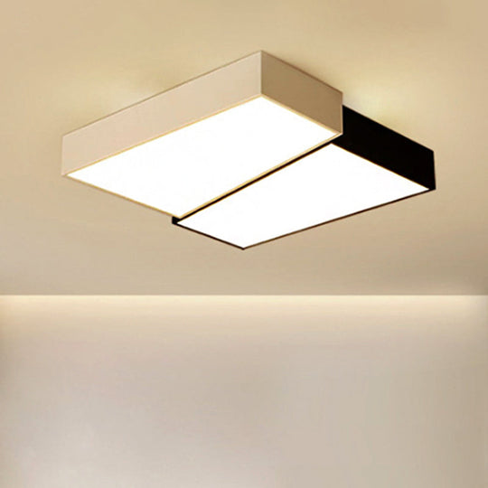 Sleek Square Flush Mount LED Ceiling Light in Black & White, Warm/White