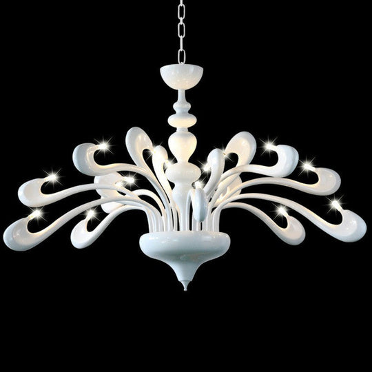 Minimalist Swan Chandelier In White - Metallic Living Room Hanging Light With 12 Bulbs