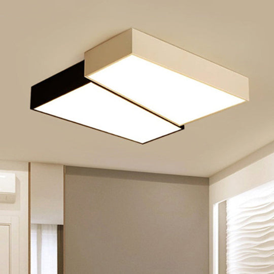 Sleek Square Flush Mount LED Ceiling Light in Black & White, Warm/White