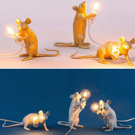 Creative Resin Rat Table Lamp With Bare Bulb Design - 1-Light Night Lighting