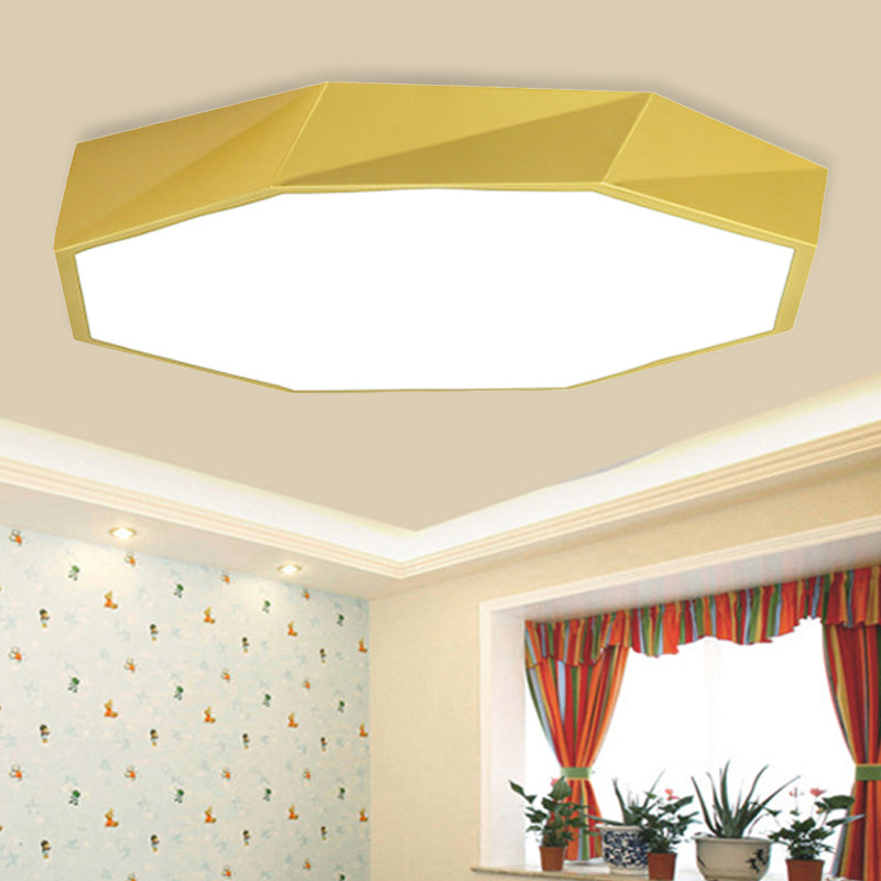 Modern Metal Octagon Ceiling Light, Yellow/Green LED Flush Mount Lamp with Acrylic Diffuser - Available in 16"/19.5"/23.5" Wide Options