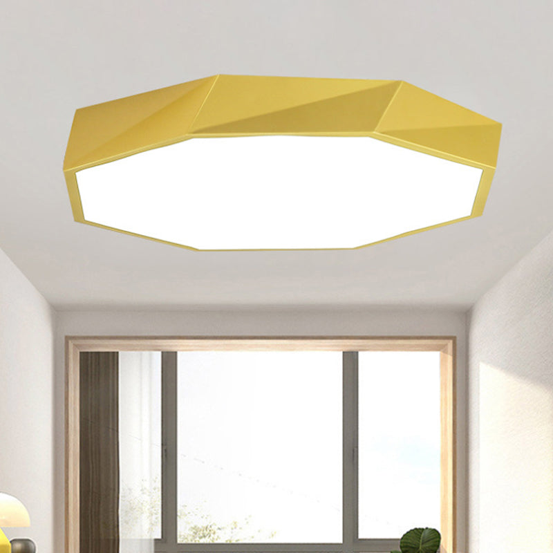 Modern Metal Octagon Ceiling Light, Yellow/Green LED Flush Mount Lamp with Acrylic Diffuser - Available in 16"/19.5"/23.5" Wide Options