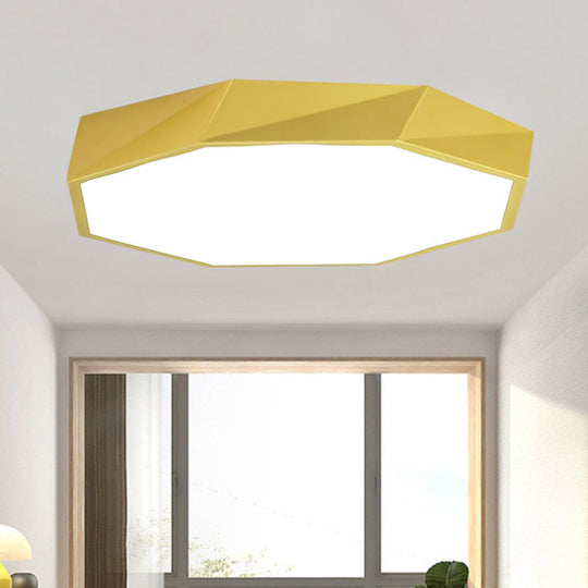 Modern Metal Octagon Ceiling Light, Yellow/Green LED Flush Mount Lamp with Acrylic Diffuser - Available in 16"/19.5"/23.5" Wide Options