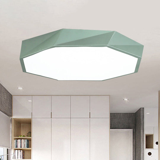 Modern Metal Octagon Ceiling Light, Yellow/Green LED Flush Mount Lamp with Acrylic Diffuser - Available in 16"/19.5"/23.5" Wide Options