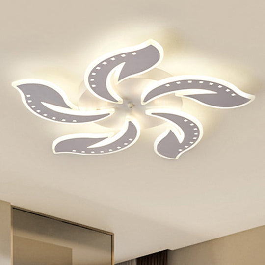 Modern Leaf Design LED Ceiling Lamp - White Acrylic Flush Mount Light Fixture for Living Room