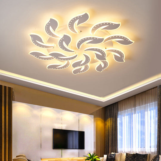 Modern Leaf Design LED Ceiling Lamp - White Acrylic Flush Mount Light Fixture for Living Room