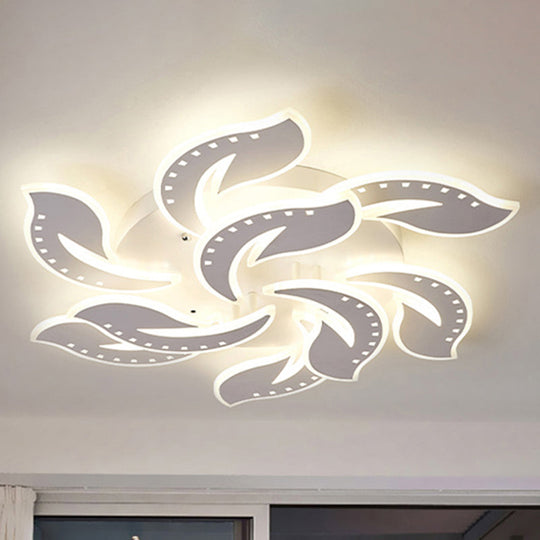 Modern Leaf Design LED Ceiling Lamp - White Acrylic Flush Mount Light Fixture for Living Room