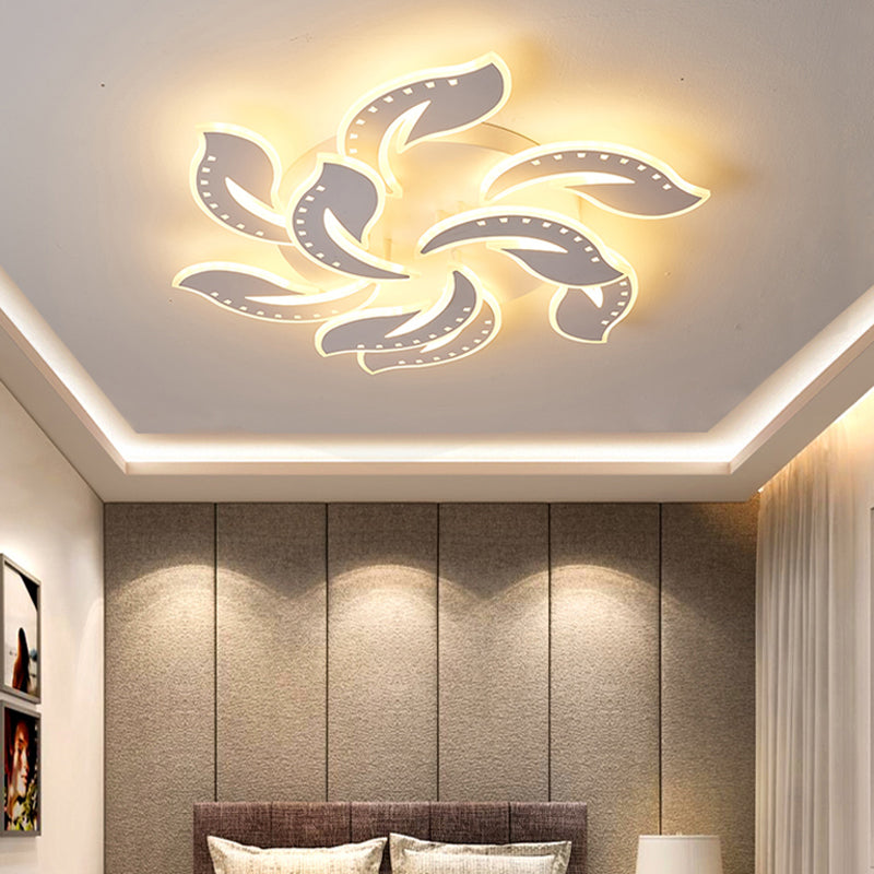 Modern Leaf Design LED Ceiling Lamp - White Acrylic Flush Mount Light Fixture for Living Room