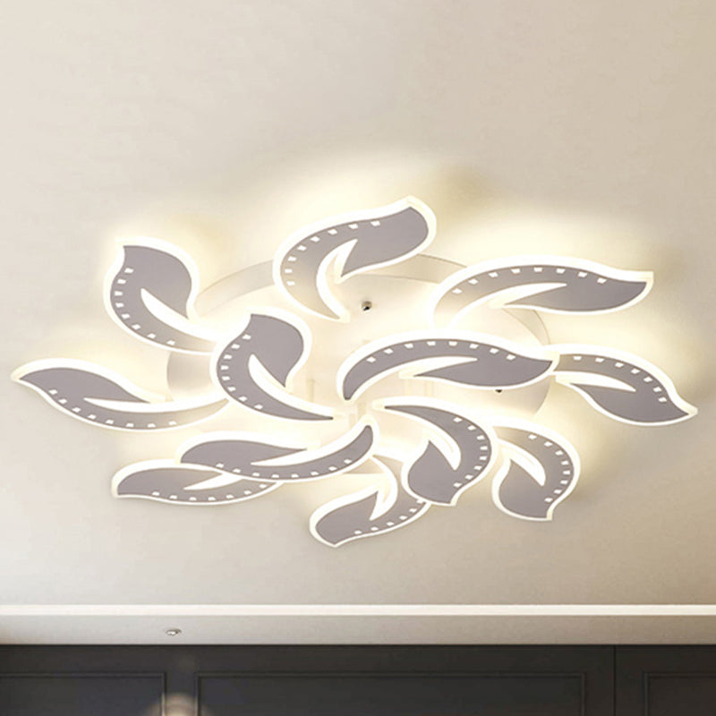 Modern Leaf Design LED Ceiling Lamp - White Acrylic Flush Mount Light Fixture for Living Room