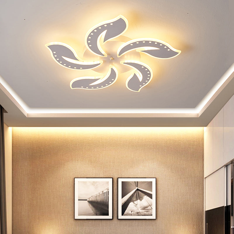 Modern Leaf Design LED Ceiling Lamp - White Acrylic Flush Mount Light Fixture for Living Room