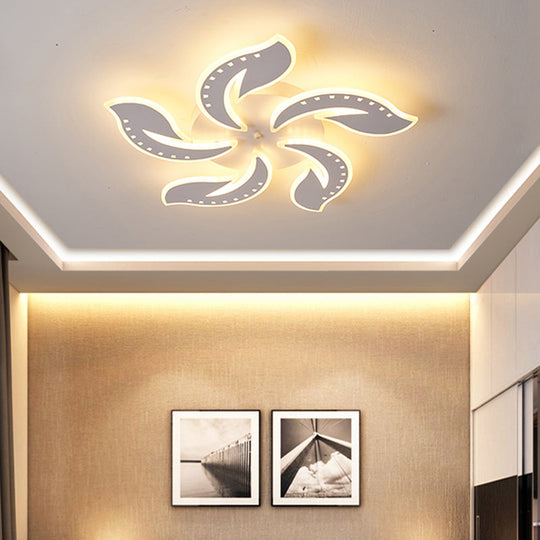 Modern Leaf Design LED Ceiling Lamp - White Acrylic Flush Mount Light Fixture for Living Room