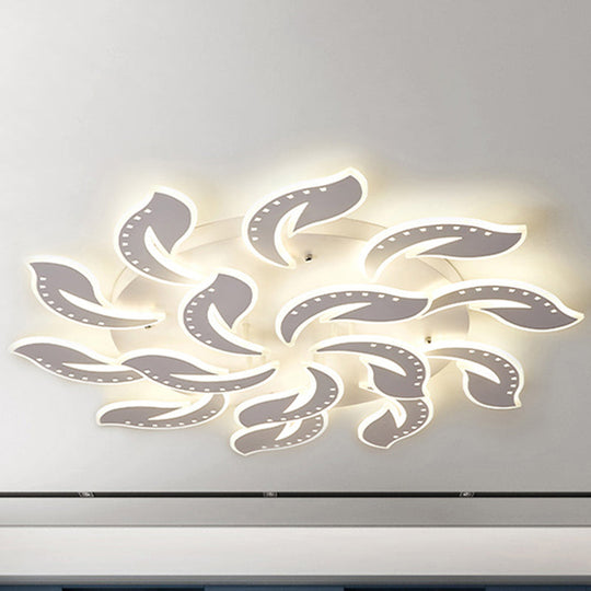 Modern Leaf Design LED Ceiling Lamp - White Acrylic Flush Mount Light Fixture for Living Room