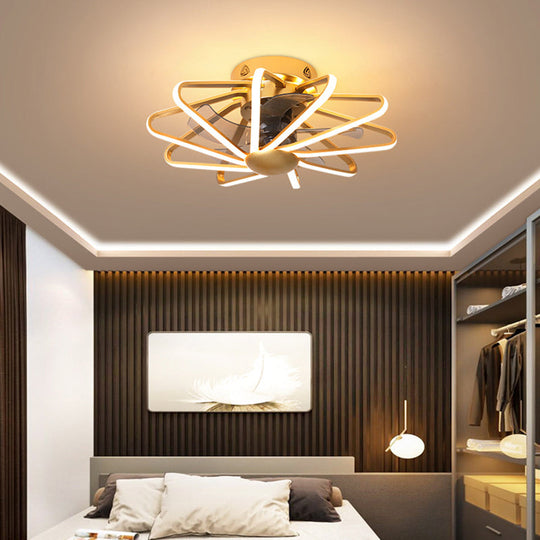 Modern LED Cage Pendant Fan Light - 23" Wide, Semi-Flush Ceiling Light for Bedroom