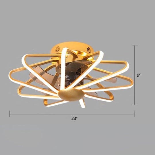 Modern LED Cage Pendant Fan Light - 23" Wide, Semi-Flush Ceiling Light for Bedroom