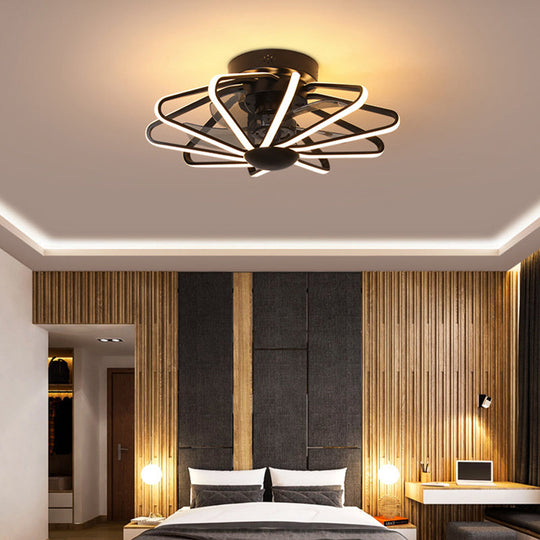 Modern LED Cage Pendant Fan Light - 23" Wide, Semi-Flush Ceiling Light for Bedroom