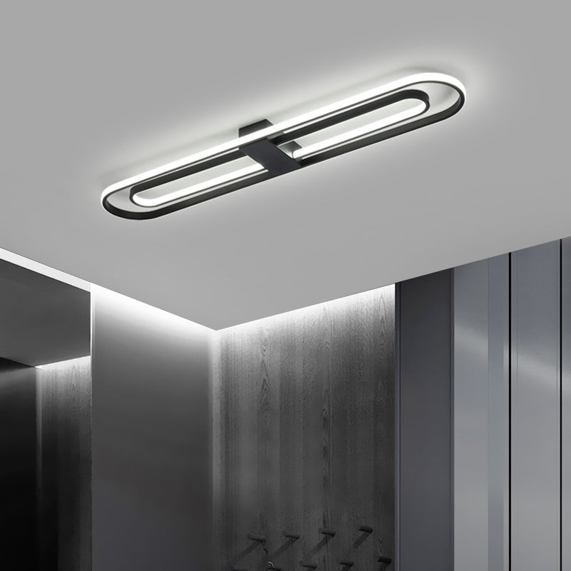 Black Metal LED Foyer Ceiling Lamp: Oblong Flush Mount Lighting Fixture