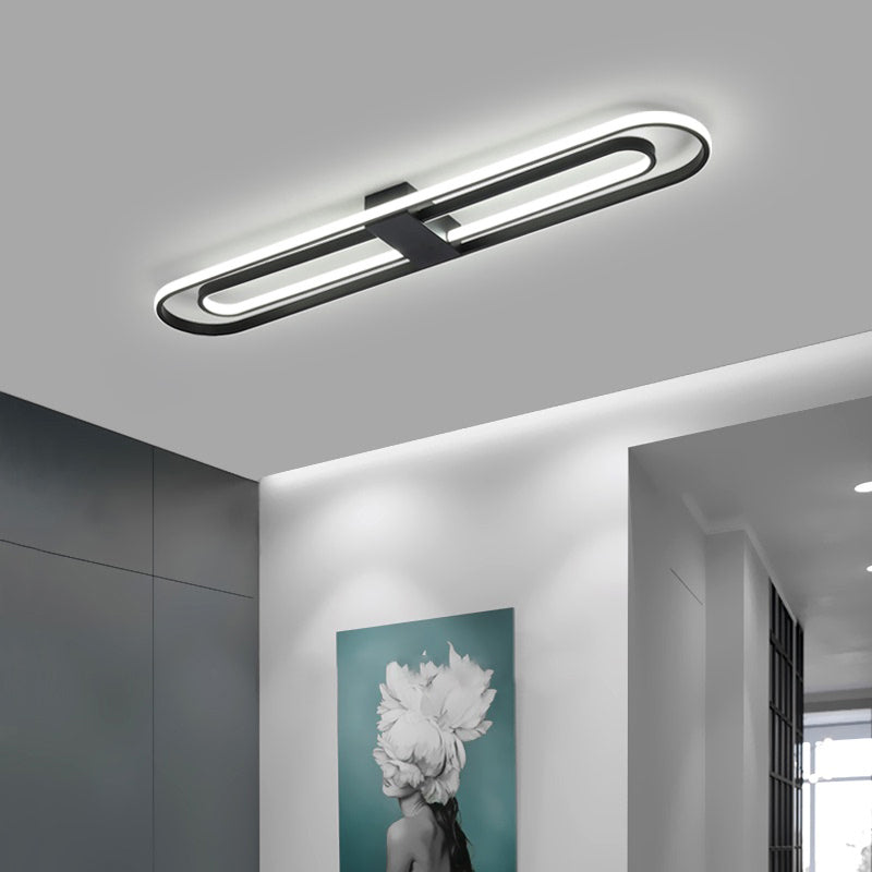 Black Metal LED Foyer Ceiling Lamp: Oblong Flush Mount Lighting Fixture