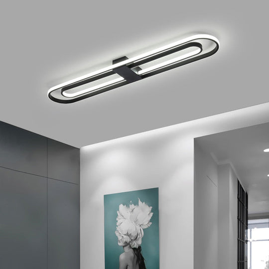 Black Metal Led Foyer Ceiling Lamp: Oblong Flush Mount Lighting Fixture